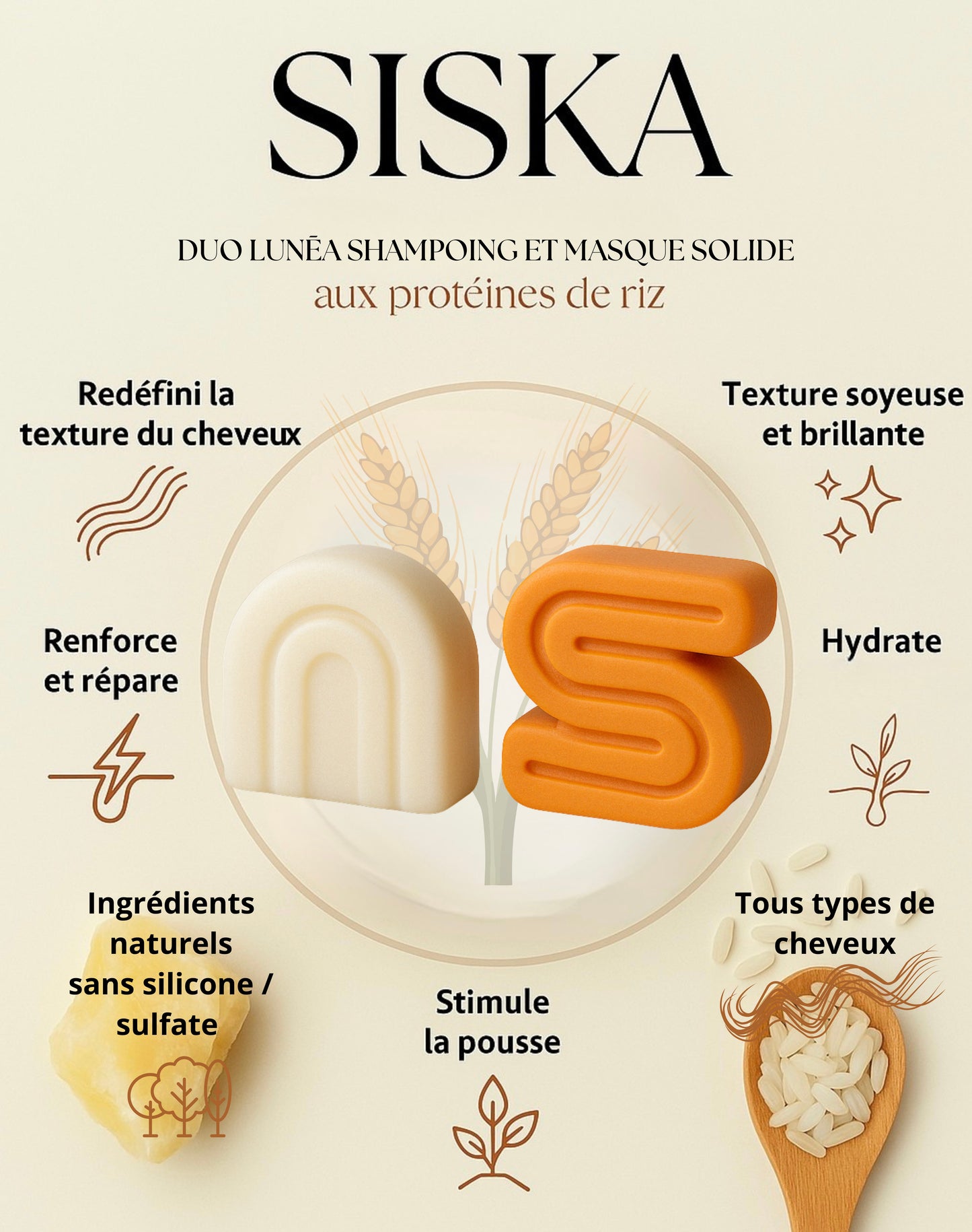 DUO LUNÉA - Shampoing & Masque solide à la proteine de riz